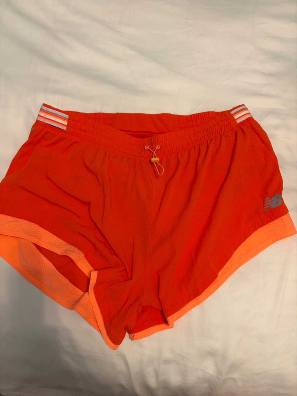 New Balance Orange Mesh Running Shorts with Contrast Trim
